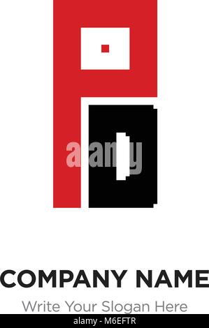 Abstract letter PD or DP logo design template, Black Alphabet initial letters company name concept. Flat thin line segments connected to each other Stock Vector