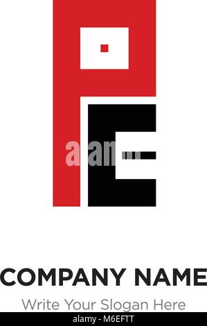 Abstract letter PE or EP logo design template, Black Alphabet initial letters company name concept. Flat thin line segments connected to each other Stock Vector