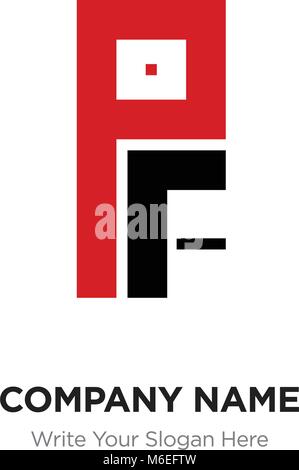 Abstract letter PF or FP logo design template, Black Alphabet initial letters company name concept. Flat thin line segments connected to each other Stock Vector
