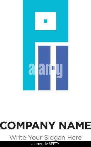 Abstract letter PH or HP logo design template, Black Alphabet initial letters company name concept. Flat thin line segments connected to each other Stock Vector