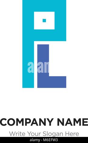 Abstract letter PL or LP logo design template, Black Alphabet initial letters company name concept. Flat thin line segments connected to each other Stock Vector