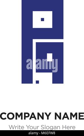 Abstract letter PQ or QP logo design template, Black Alphabet initial letters company name concept. Flat thin line segments connected to each other Stock Vector