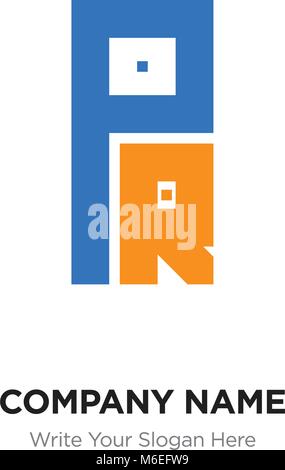 Abstract letter PR or RP logo design template, Black Alphabet initial letters company name concept. Flat thin line segments connected to each other Stock Vector