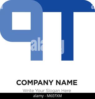 Abstract letter QT or TQ logo design template, Black Alphabet initial letters company name concept. Flat thin line segments connected to each other Stock Vector