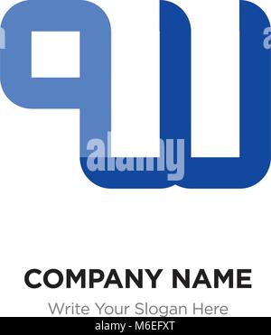 Abstract letter QW or WQ logo design template, Black Alphabet initial letters company name concept. Flat thin line segments connected to each other Stock Vector