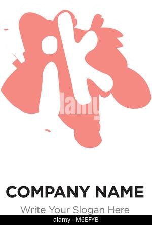 Abstract letter ik or ki logo design template, Black Alphabet initial letters company name concept. Flat thin line segments connected to each other Stock Vector