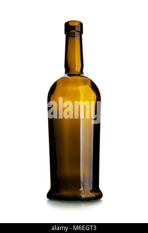 Empty wine bottle of dark glass isolated over the white background Stock Photo