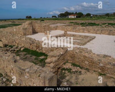 Excavated remains of House of Theseus in Archaelogical Site of Kato Pafos in the Nea Pafos area of the coastal city of Paphos Southern Cyprus Stock Photo