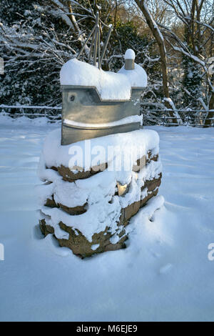 The Vital Spark Sculpture By George Wylie covered in snow after blizzard in Glasgow, Scotland. Stock Photo