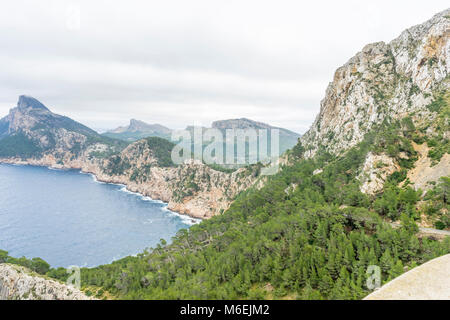 Cape formentor on the island of Majorca in Spain. Cliffs along the Mediterranean Sea Stock Photo