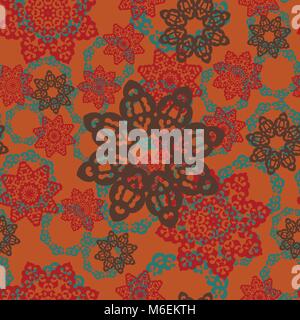 Seamless random pattern texture Using Indian, Arabian, Ottoman style elements like mandala. Vintage vector tile. Hand drawn symmetry doodle illustrati Stock Vector