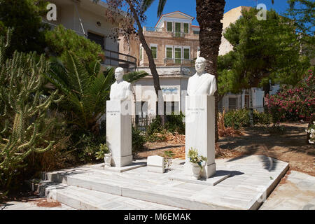 Statues in the grounds of the Church of St Nicholas, Ermoupoli, Syros (aka Siros or Syra), Cyclades, Greece. Stock Photo