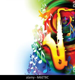 Music festival background with saxophone and music notes. Colourful vector illustration. Digital painting Stock Vector