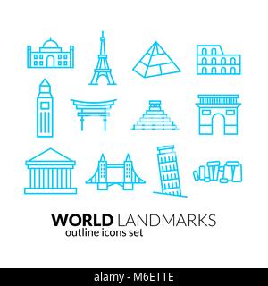 World landmarks outline icons set Stock Vector