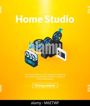 Home studio poster of isometric color design Stock Vector