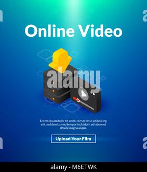 Online video poster of isometric color design Stock Vector
