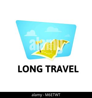 World tour concept logo isolated on white background, long route in travel map with guide marker Stock Vector