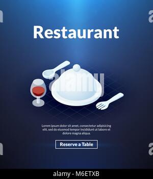 Restaurant poster of isometric color design Stock Vector
