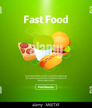 Fast food poster of isometric color design Stock Vector