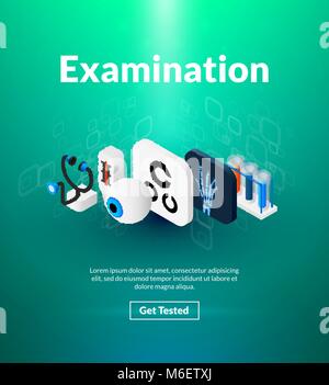 Examination poster of isometric color design Stock Vector
