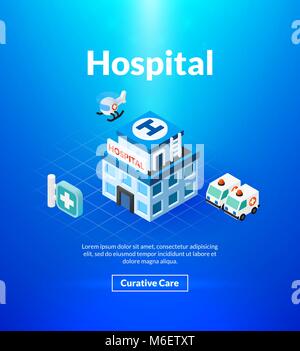 Hospital poster of isometric color design Stock Vector