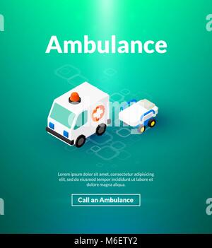 Ambulance poster of isometric color design Stock Vector