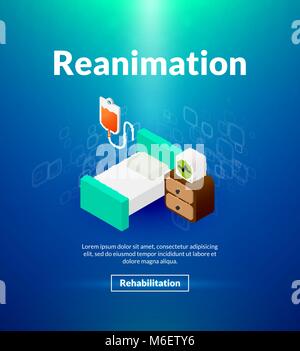 Reanimation poster of isometric color design Stock Vector