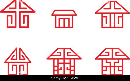 Home logo and icon in Chinese linear style, vector design Stock Vector