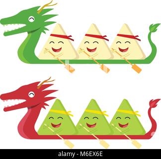 Rice dumpling on dragon boat on white, vector design Stock Vector