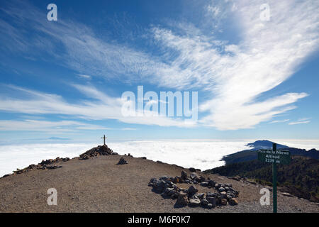 On top of the Pico de la Nieve in La Palma, Spain with view to Tenerife. Stock Photo