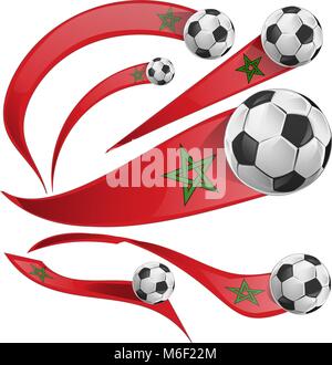 marocco flag set with soccer ball isolaetd on white Stock Vector