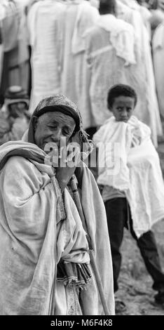 ETHIOPIA,LALIBELA-CIRCA  JANUARY 2018--unidentified people in  crowd of the genna celebration Stock Photo