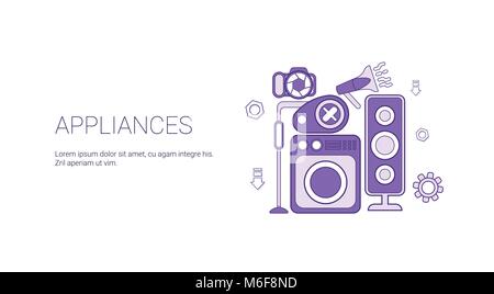 Home Appliances Electronic Devices Concept Template Web Banner With Copy Space Stock Vector