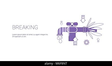 Breaking Water Pipe Burst Template Web Banner With Copy Space Stock Vector