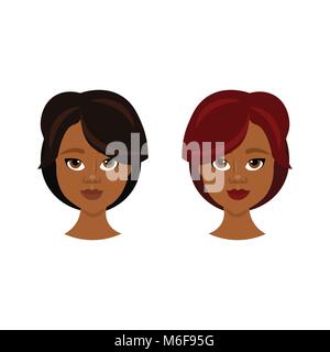 Set of African American Female Face With Different Hairstyles Isolated On White Background, Women Portraits Stock Vector