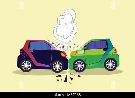 Crashed Cars Scene Isolated Accident On Road Concept Stock Vector
