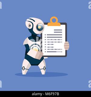 Robot Hold Document Folder On Blue Background Concept Modern Artificial Intelligence Technology Stock Vector