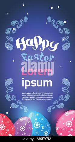 Happy Easter Background With Copy Space Cute Greeting Card Decoration With Colorful Eggs Stock Vector