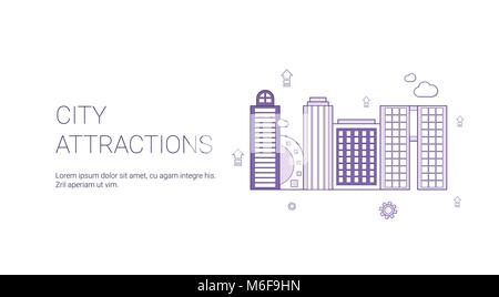 City Attractions Travel Landmarks Concept Template Web Banner With Copy Space Stock Vector