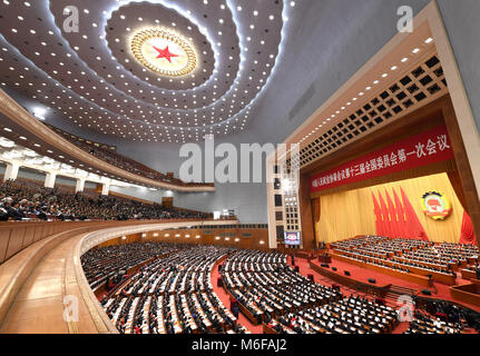 Beijing, China. 3rd Mar, 2018. The first session of the 13th National Committee of the Chinese People's Political Consultative Conference (CPPCC) opens at the Great Hall of the People in Beijing, capital of China, March 3, 2018. Credit: Yan Yan/Xinhua/Alamy Live News Stock Photo