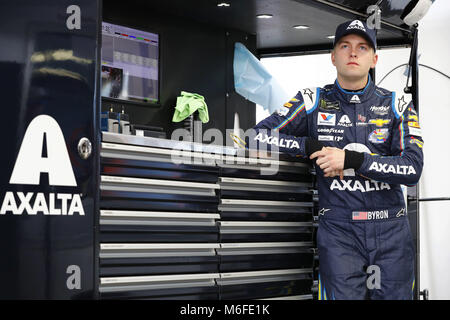 Las Vegas, Nevada, USA. 3rd Mar, 2018. March 03, 2018 - Las Vegas, Nevada, USA: William Byron (24) hangs out in the garage during practice for the Pennzoil 400 at Las Vegas Motor Speedway in Las Vegas, Nevada. Credit: Chris Owens Asp Inc/ASP/ZUMA Wire/Alamy Live News Stock Photo