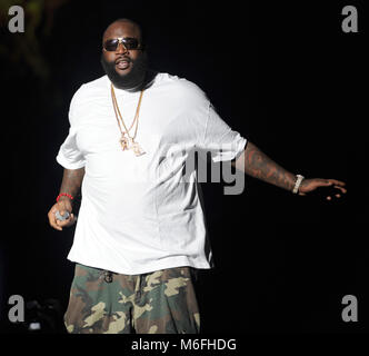 WEST PALM BEACH, FL - AUGUST 02:  RapperRick Ross performs during the I Am Still Music tour at the Cruzan Amphitheatre on August 2, 2011 in West Palm Beach, Florida.   People:  Rick Ross Stock Photo