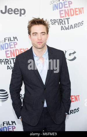 Robert Pattinson attends the Independent Spirit Awards on March 3, 2018 in Santa Monica, California. Stock Photo