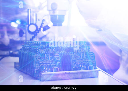 The concept of future technologies. Computer board with visual effects in a futuristic style. Conceptual image of high technologies of the future. Stock Photo