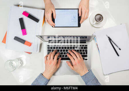 Modern workplace top view. Stock Photo