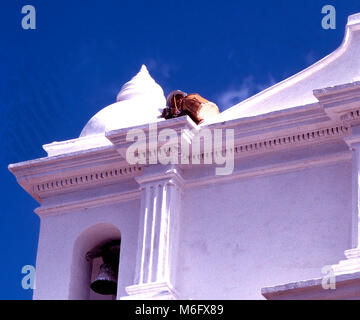 Drummer atop Iglesia de Santo Tomas,Chichicastenango,Guatemala Stock Photo