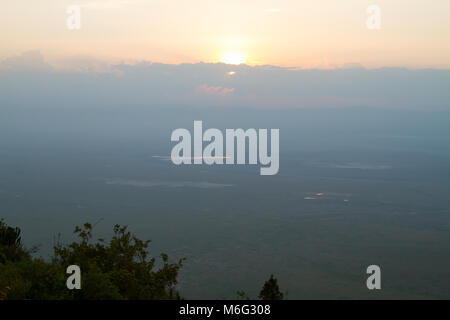 Sunrise over Ngorongoro Conservation Area (NCA) World Heritage Site in the Crater Highlands, Tanzania Stock Photo