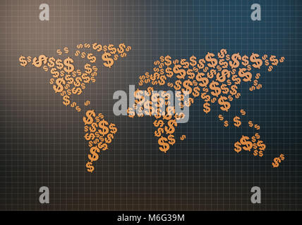 World map made up of currency symbols, business investment Stock Photo