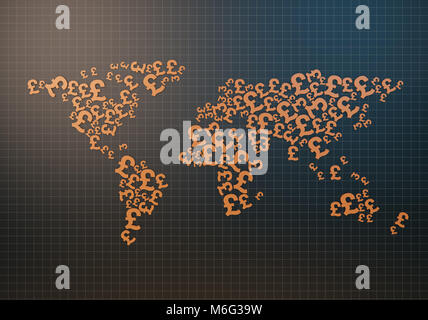 World map made up of currency symbols, business investment Stock Photo