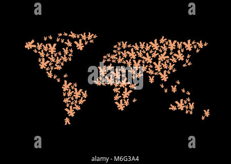 World map made up of currency symbols, business investment Stock Photo